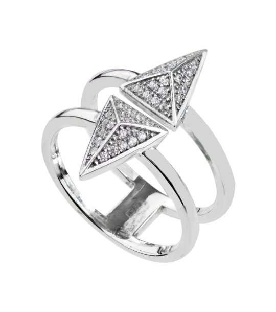 Дамски сребрист пръстен с камъни снимка