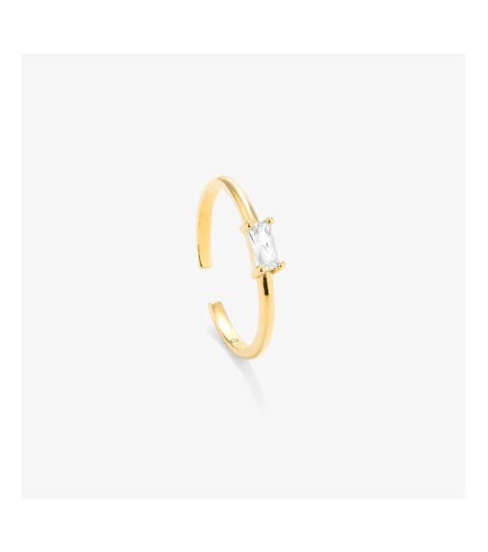 дамски златист пръстен с правоъгълен камък снимка