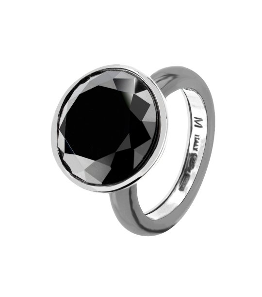 Регулируем сребрист пръстен с черен камък снимка