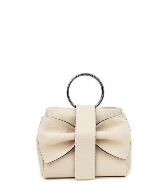 Дамска чанта в цвят слонова кост с кръгла дръжка снимка