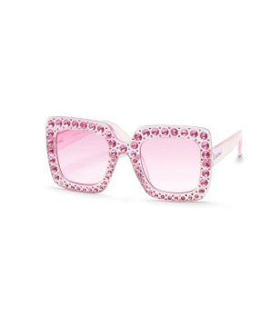Квадратни детски розови слънчеви очила с кристали снимка