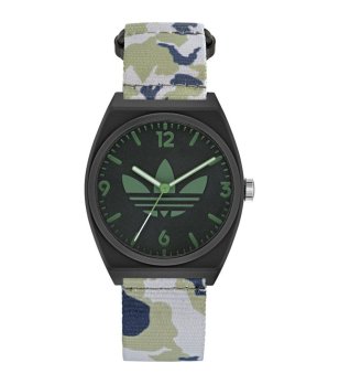 Унисекс черен аналогов часовник с камуфлажна каишка снимка