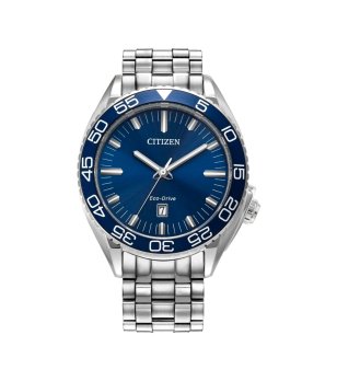 Аналогов мъжки часовник в синьо и сребристо Eco-Drive снимка