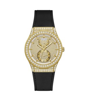 Аналогов дамски часовник в златисто с черна каишка снимка