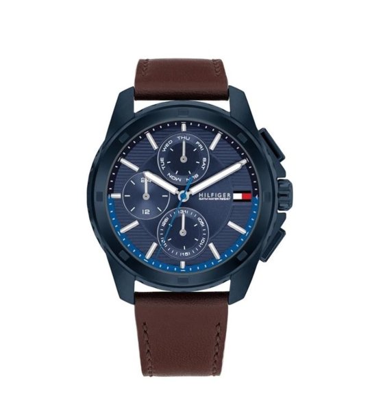 Мъжки аналогов часовник в тъмносиньо и кафяво снимка