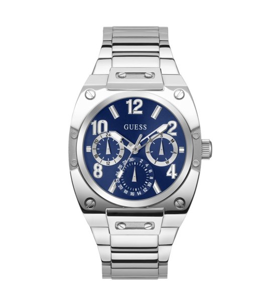 Аналогов часовник в сребристо със син циферблат снимка