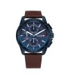 Мъжки аналогов часовник в тъмносиньо и кафяво-0 снимка