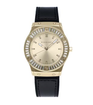 Дамски аналогов часовник в черно и златисто с камъчета снимка