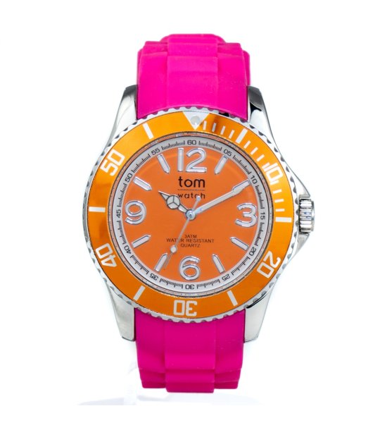 Кварцов аналогов часовник в оранжево с розова каишка снимка
