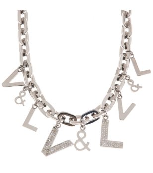 Сребристо колие с букви и символи снимка