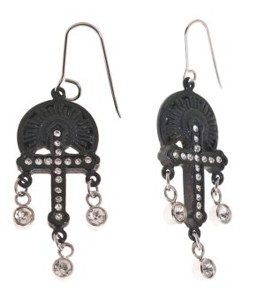 Дамски обеци в черно с кръст снимка