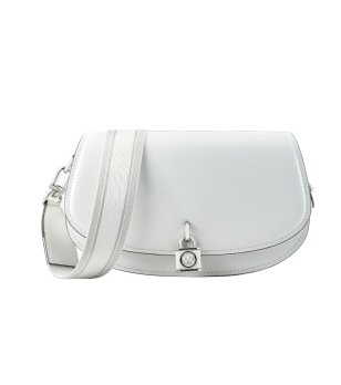Дамска кожена бяла чанта с презрамка снимка