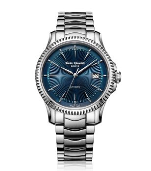 Автоматичен аналогов часовник в сребристо и синьо снимка