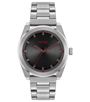 Мъжки сребрист часовник с черен циферблат снимка