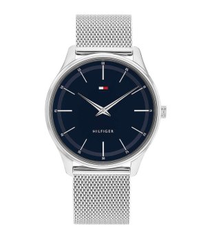 Сребрист мъжки часовник с тъмносин циферблат снимка