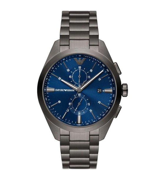 Мъжки часовник хронограф в черно със син циферблат снимка