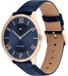Аналогов часовник в тъмносиньо и златисто с кожена каишка-2 снимка