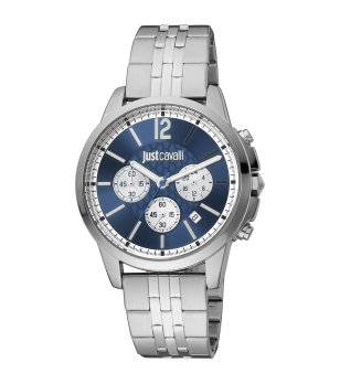 Мъжки кварцов часовник в сребристо със син циферблат снимка