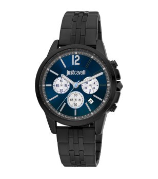 Мъжки аналогов часовник в черно със син циферблат снимка