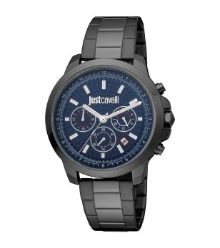 Мъжки многофункционален часовник в черно със син циферблат снимка