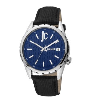 Мъжки аналогов часовник в сребристо и синьо с черна каишка снимка