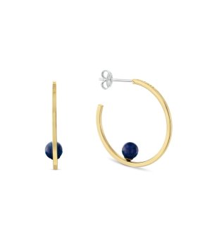 Обеци в златисто съ син камък снимка