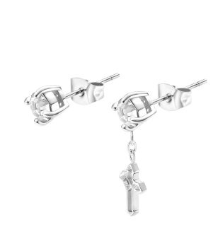 Обeци в сребристо с кръст висулка снимка