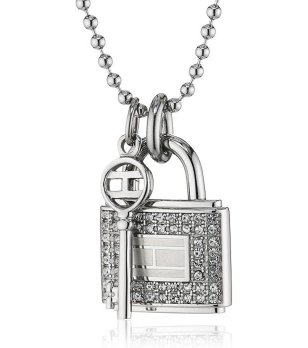 Сребристо дамско колие с висулка катинар с ключ снимка