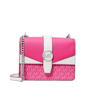 Дамска чанта  в розово и цвят крем снимка