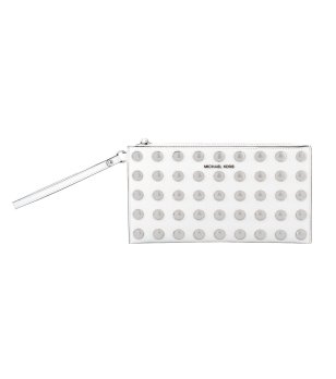 Бяла дамска чанта с капси снимка