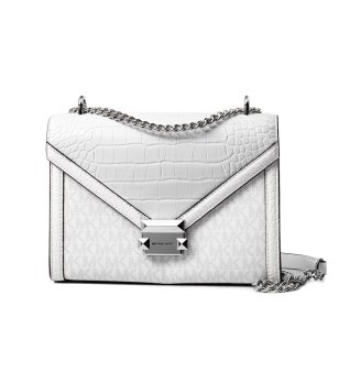 Бяла дамска чанта с капак и верижка снимка