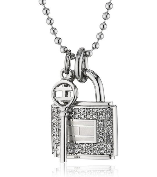 Сребристо дамско колие с висулка катинар с ключ снимка