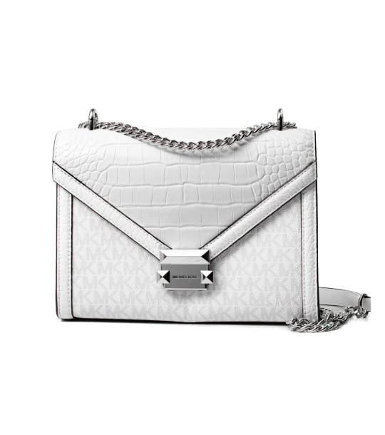 Бяла дамска чанта с капак и верижка снимка