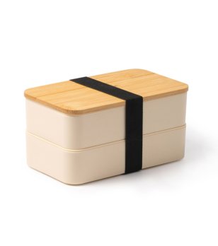 Бежова кутия за обяд с две отделения и прибори JANEX снимка