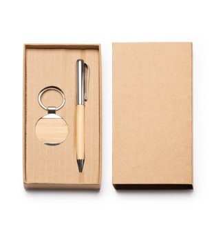 Комплект от химикалка и ключодържател с бамбук PAULOV снимка