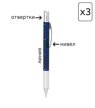 Комплект от 3 броя сини химикалки с нивел, линия и отвертка KANCHAN снимка