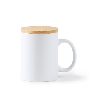 Керамична бяла чаша BERRY с бамбуков капак снимка