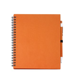 Тетрадка със спирала, оранжеви корици и химикал LEYNAX снимка