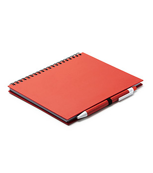Тетрадка със спирала, червени корици и химикал LEYNAX снимка