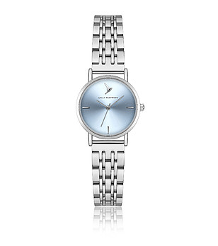 Дамски сребрист часовник със светлосин циферблат снимка