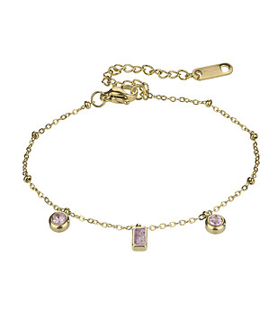 Дамска позлатена гривна с висулки с лилав кристал снимка