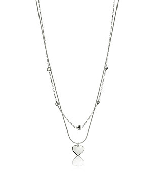 Сребристо дамско колие със сърце снимка