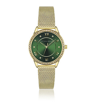 Дамски златист часовник със зелен циферблат снимка