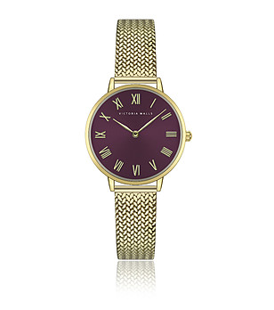 Дамски часовник в златисто и циклама с римски цифри снимка