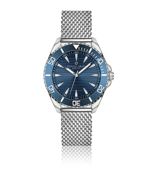 Мъжки часовник в сребристо и тъмносиньо снимка