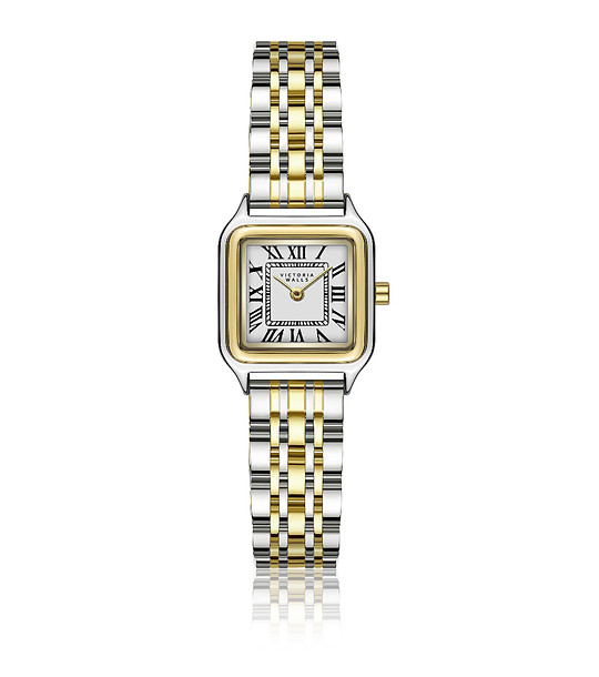 Дамски часовник в сребристо и златисто с римски цифри снимка