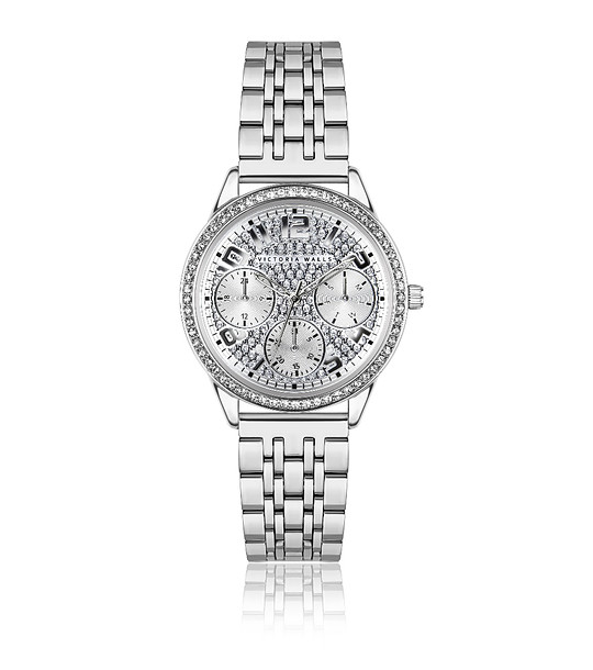 Сребрист дамски часовник с камъчета снимка