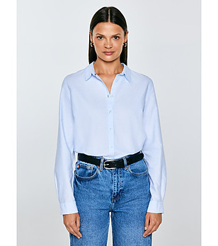 Синя памучна дамска риза Hansai снимка