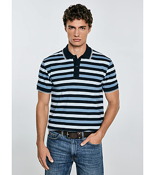 Памучна мъжка блуза на райе в сини нюанси Seulir снимка