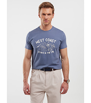 Памучна мъжка тениска в синьо Reddrez снимка